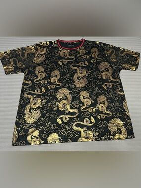 Dragon Shirt Adult 4XL Black Gold Asian Dragon Graphic Short Sleeve Classic Mens